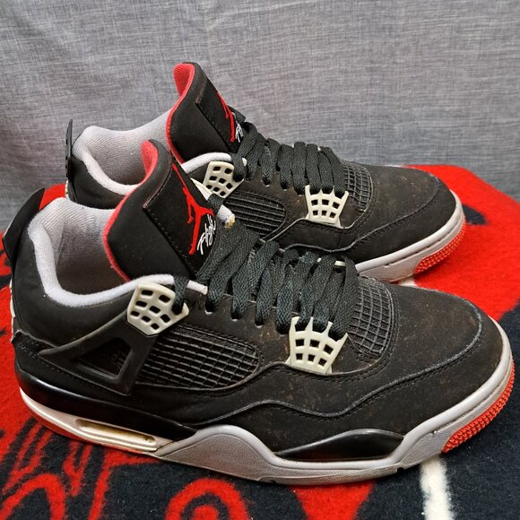 %Size 7.5 Nike Air Jordan 4 Retro Bred Black Cement 308497-060 Men AJ3 main image 16